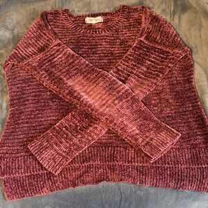 Pink Rose Maroon Soft Chenille Crew Neck Sweater
